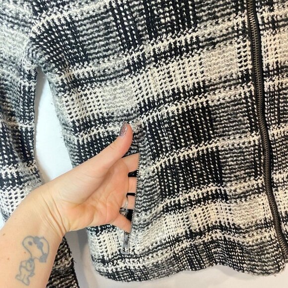 Lucky Brand Womens Harper Tweed Full Zip Moto Jacket Black M Asymmetrical Pocket - Picture 2 of 6